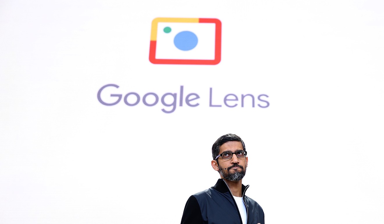 Google CEO Sundar Pichai announced that Google Lens will allow people to point their phone cameras at things to find out more about them. Photo: AFP