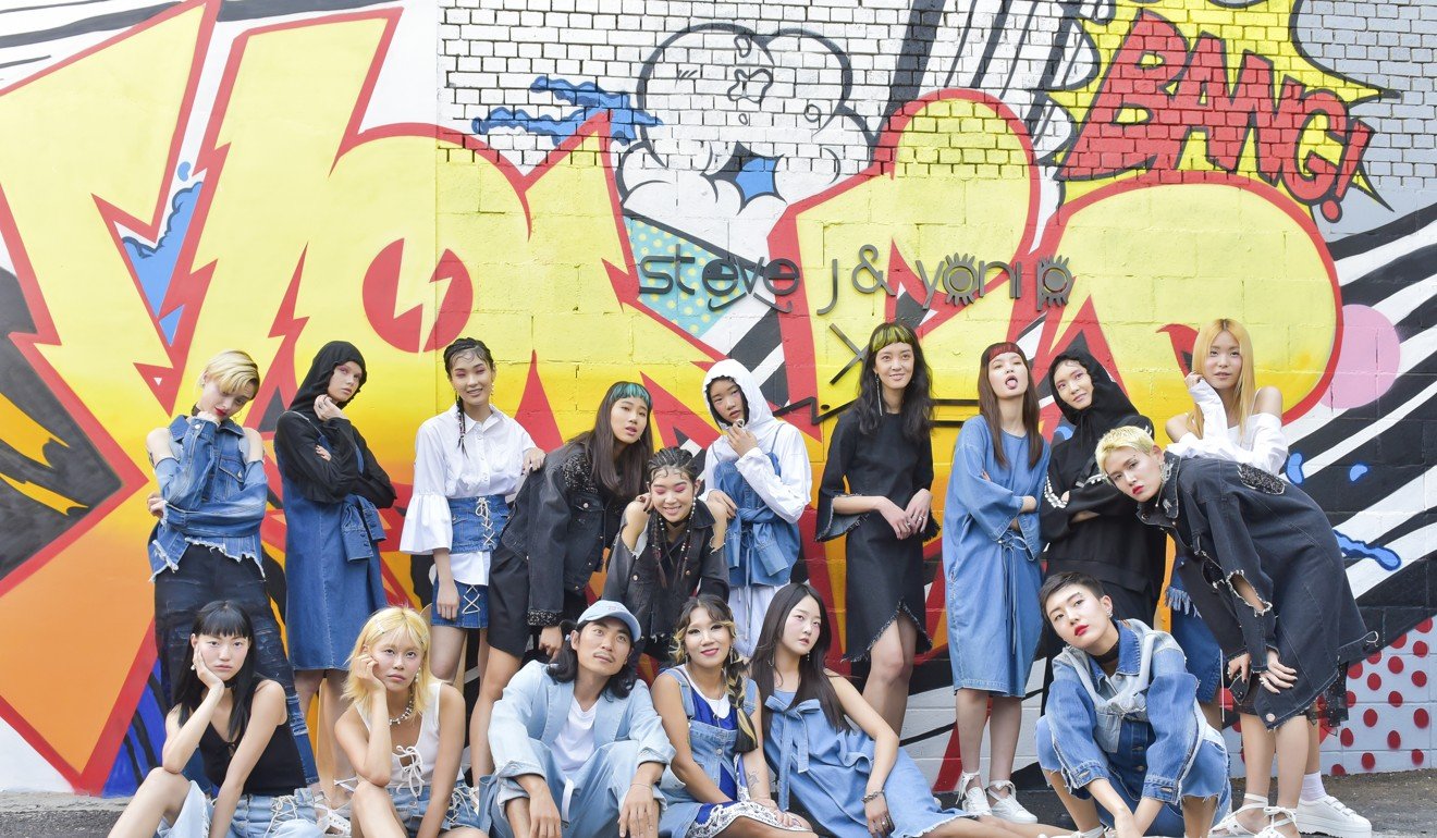 SJYP fashion designers Steve Jung and Yoni Pai with models for the label’s autumn/winter 2017 show in Seoul. Photo: Justin Shin