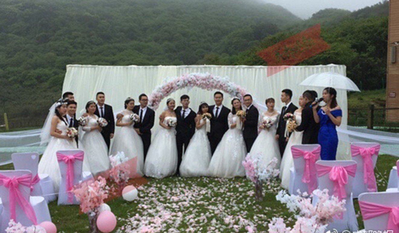 The happy couples rented their outfits and asked friends to help host and shoot videos to keep costs down. Photo: Handout