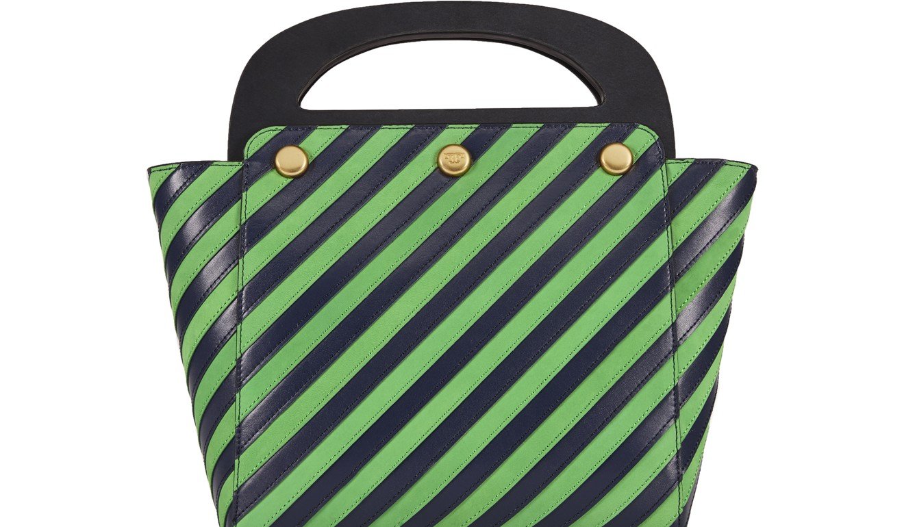 Striped Bermuda bag in Court Green by Tory Burch.
