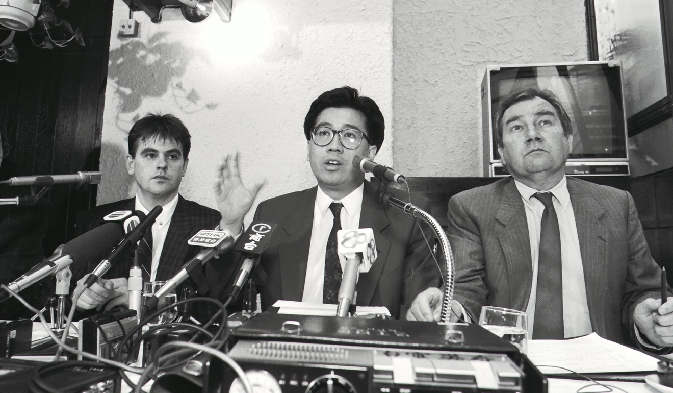 Sunny Yu (centre), Director of Lauda Air, meet the press after the airline's Boeing 767-300 plane crashed in Thailand. Picture: SCMP