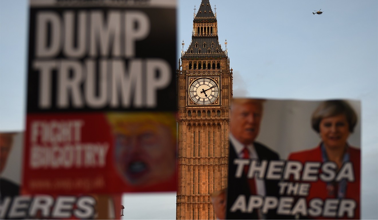 Protesters demonstrate against the proposed State visit to Britain of US President Donald Trump in London. Photo: EPA