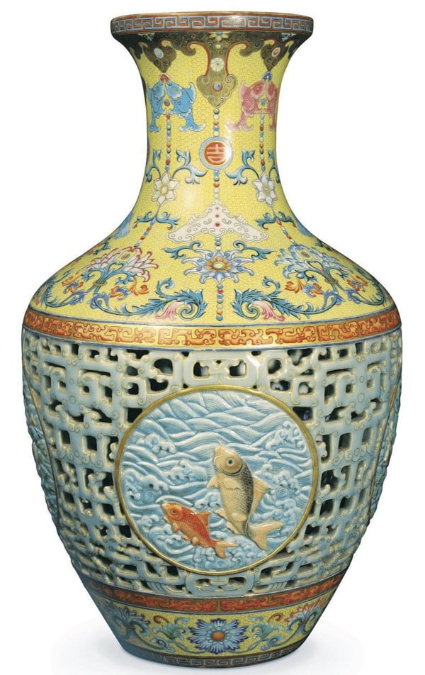The 18th-century Qianlong porcelain vase that was bought for US$85.9 million by a Beijing-based bidder at a London auction in 2010. Picture: AFP