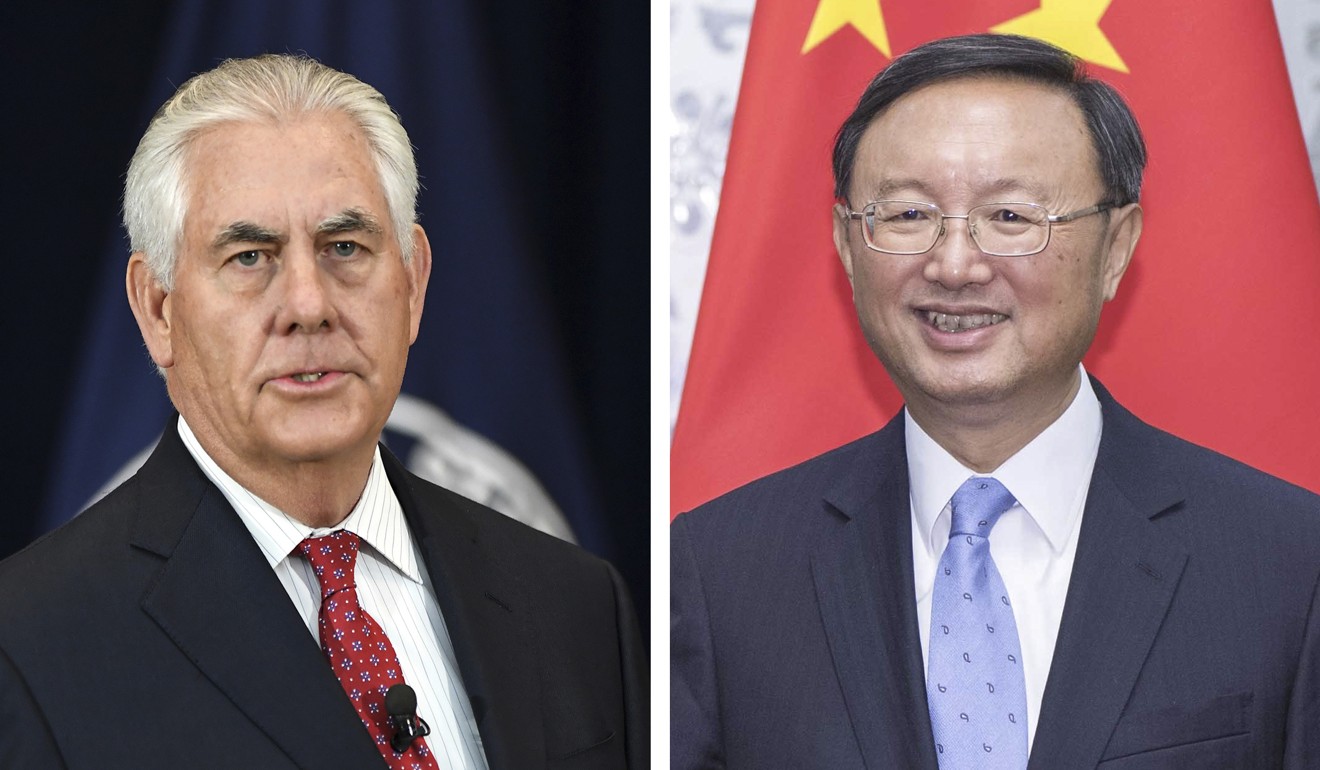 US Secretary of State Rex Tillerson and his Chinese State Councillor Yang Jiechi will meet in Washington for the talks on Wednesday. Photo: Wire pictures