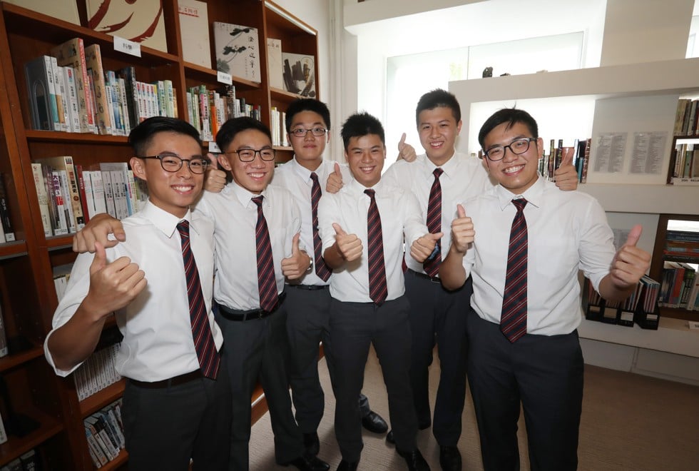 The six students from Diocesan Boys' School who either scored top marks or were one point short. Photo: Edward Wong