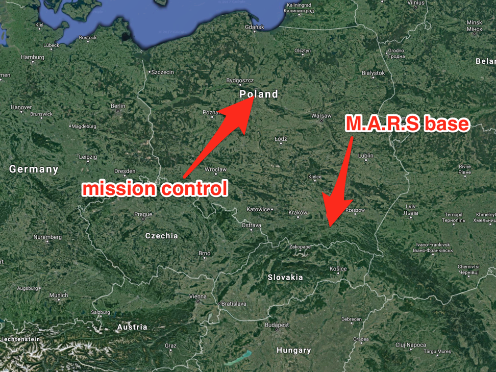 More than 300 miles will separate M.A.R.S. from mission control. Photo: Google Maps