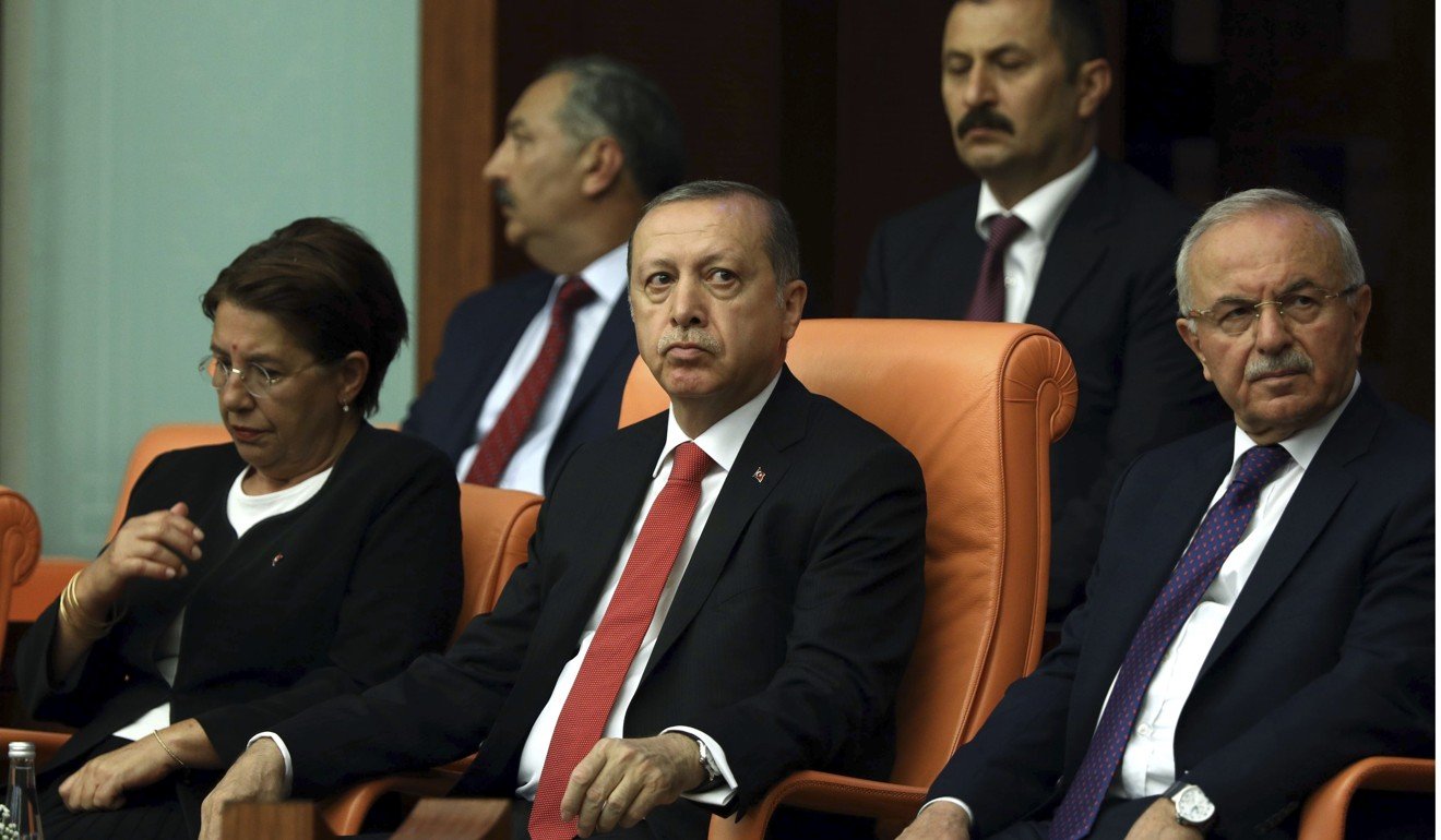 Erdogan at the special session of parliament. Photo: AP