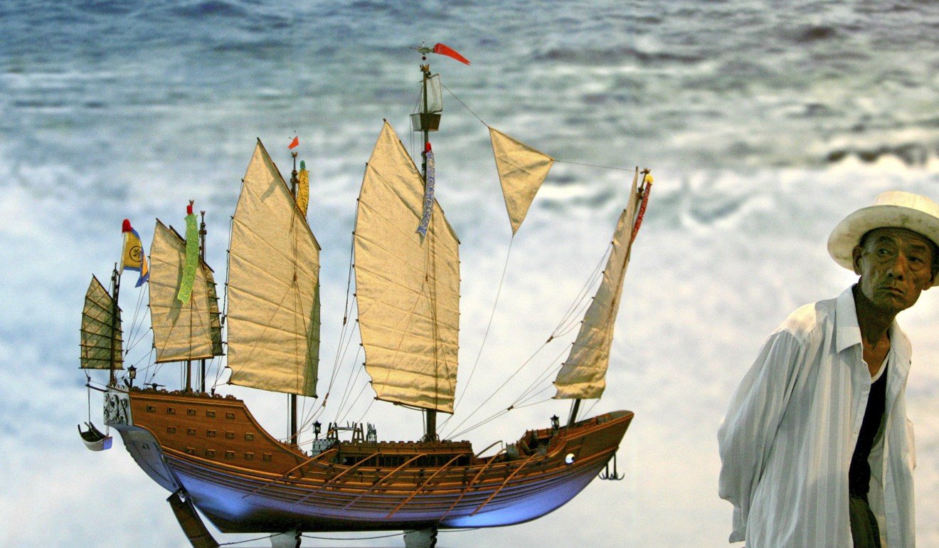 A wooden boat displayed at the Memorial Exhibition for the 600th Anniversary of Zheng He’s Seven Voyages, at the National Museum of China, in Beijing, in 2005. Picture: AP