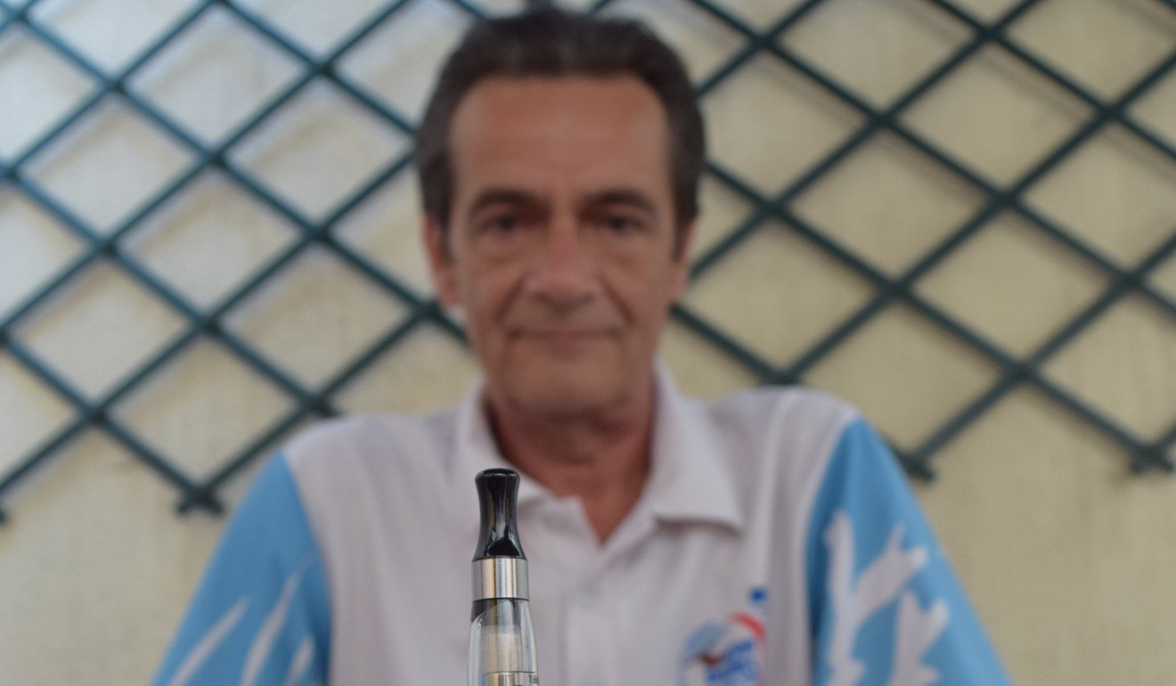 Vaping advocate Peter King with his e-cigarette.
