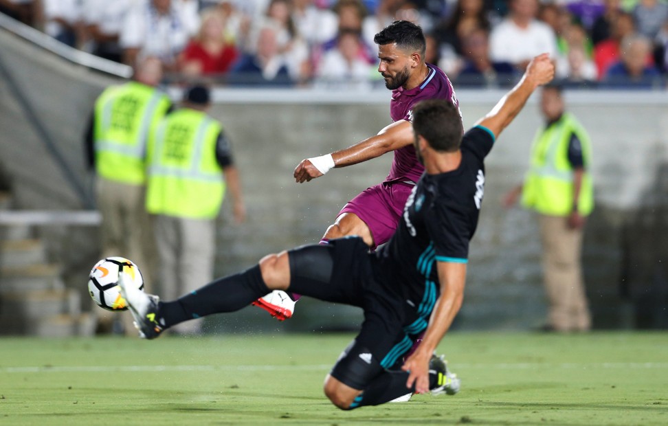 Manchester City’s Sergio Aguero shoots at goal. Photo: Reuters