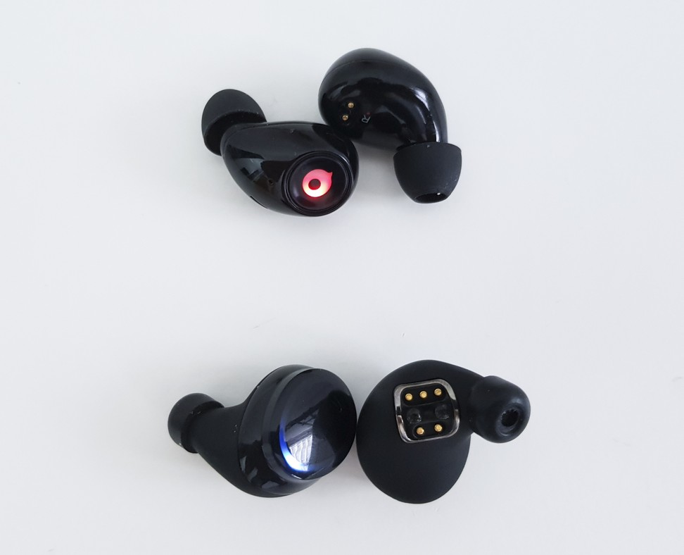 Crazybaby’s Air (top) earbuds are louder with more bass, while the Bragi Dash Pro buds have a clearer sound.