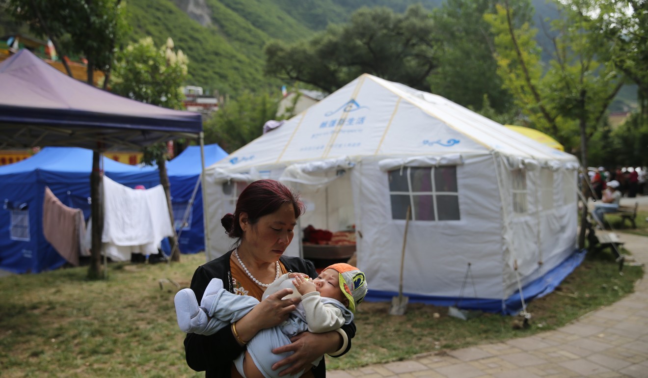 Locals have been camped out in tents in Zhangzha since the quake. Photo: Sam Tsang