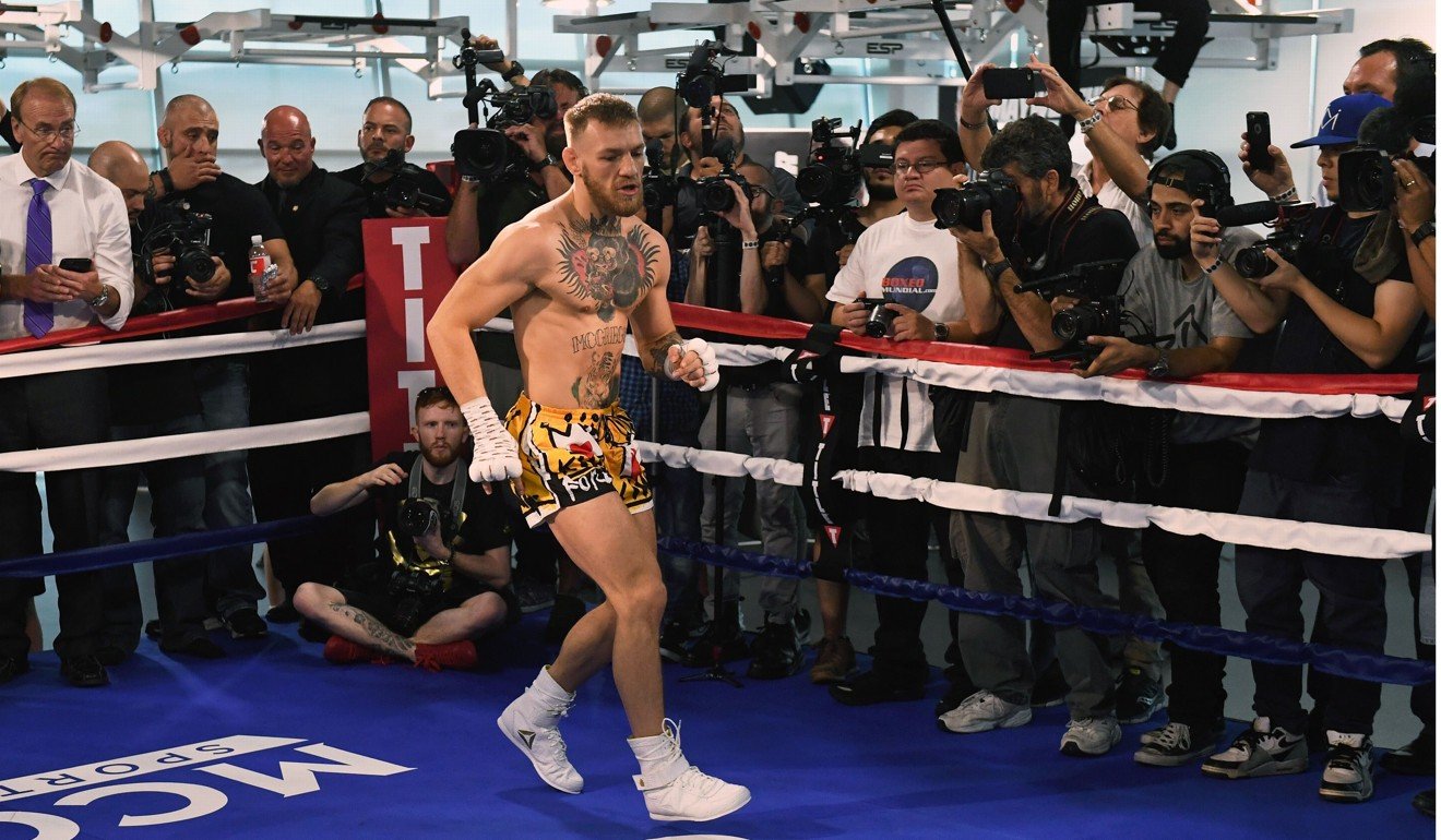 Conor McGregor works on his footwork during a media workout at the UFC Performance Institute. Photo: AFP