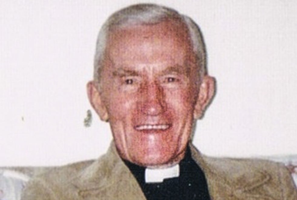 Father Bernard Collins, during Gill’s 1994 visit to the Rosminian house, in Surrey, to which the former master had retired.