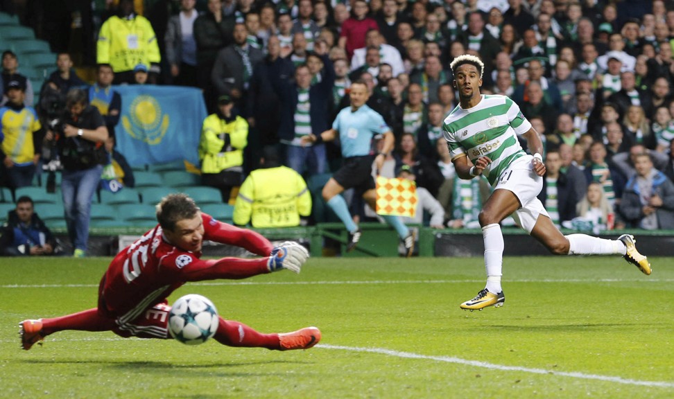 Celtic’s Scott Sinclair scores his side’s second goal of the game against Astana in their Champions League play-off. Photo: AP