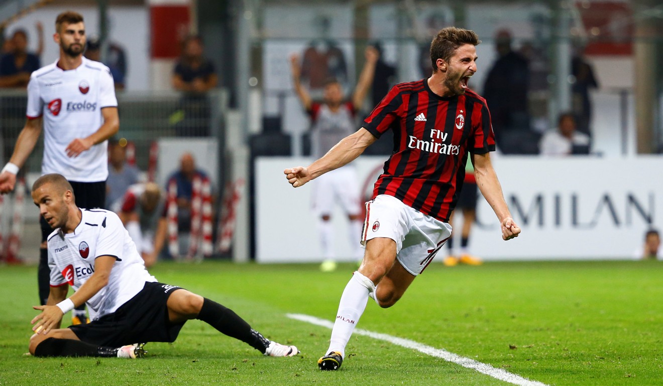 AC Milan’s Fabio Borini celebrates scoring their fourth goal. Photo: Reuters