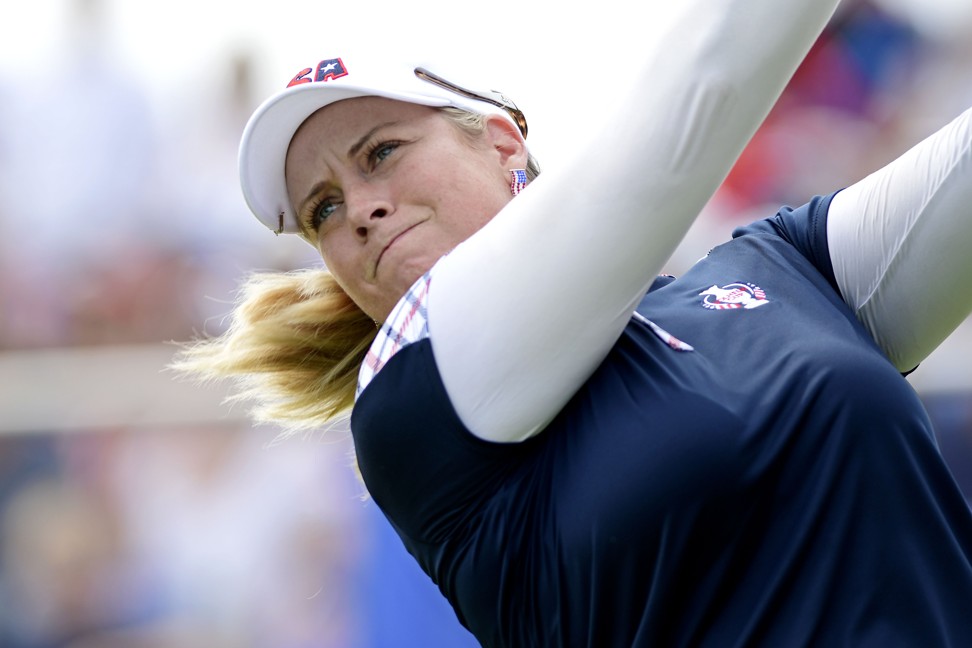 US golfer Brittany Lincicome tees off on the first hole in the final round of The Solheim Cup. Photo: USA Today