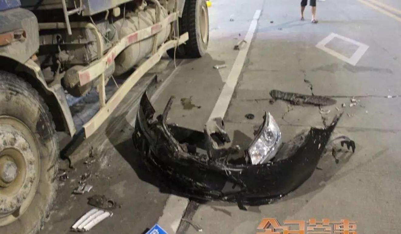 The couple’s car bumper lies on the ground after the incident. Photo: Handout