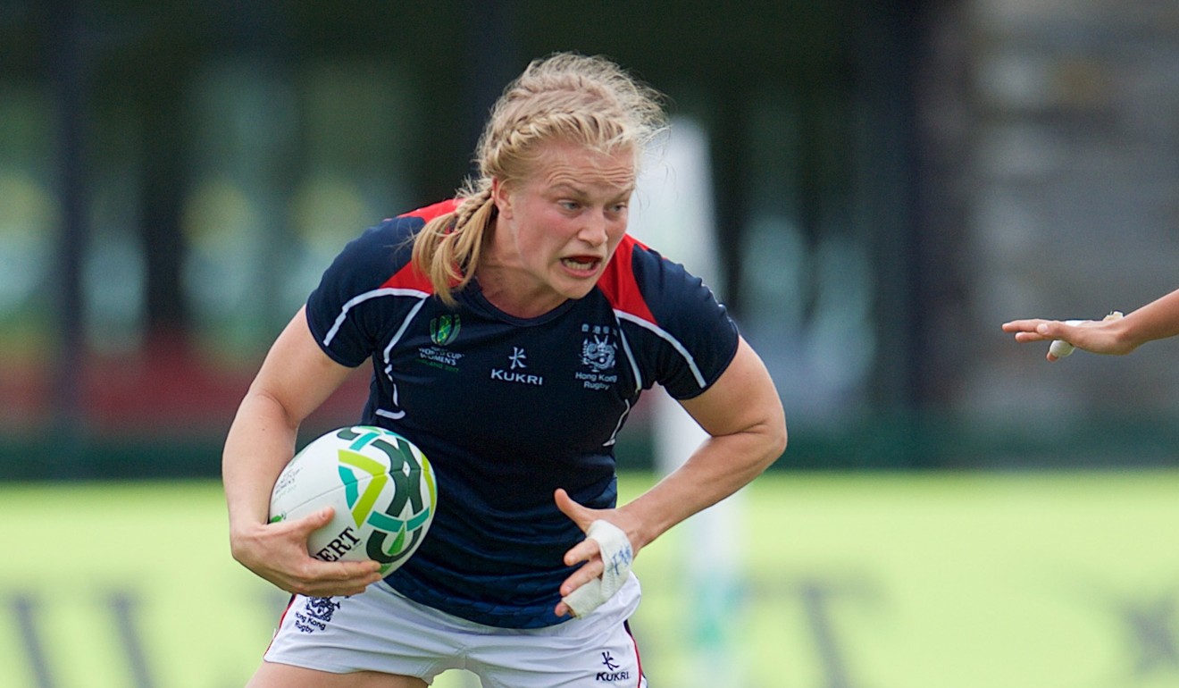Adrienne Garvey in space for Hong Kong against Japan at the Women's Rugby World Cup.