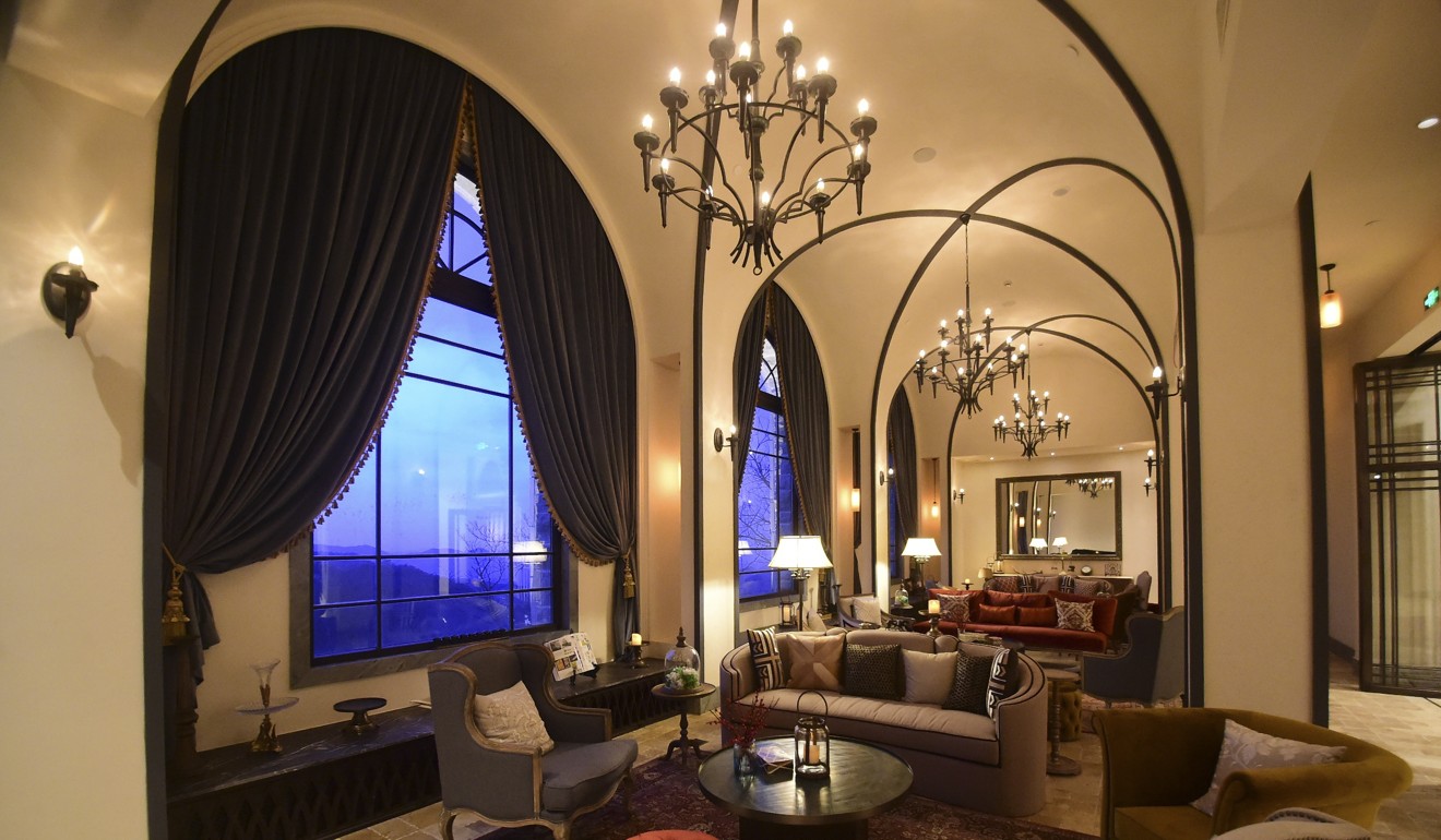 A sitting room at the naked Castle in Moganshan. Suites are custom designed with high ceilings.