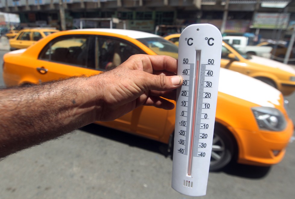 A thermometer in Baghdad, Iraq, reads above 50 degrees Celsius, in July 2015. Picture: AFP