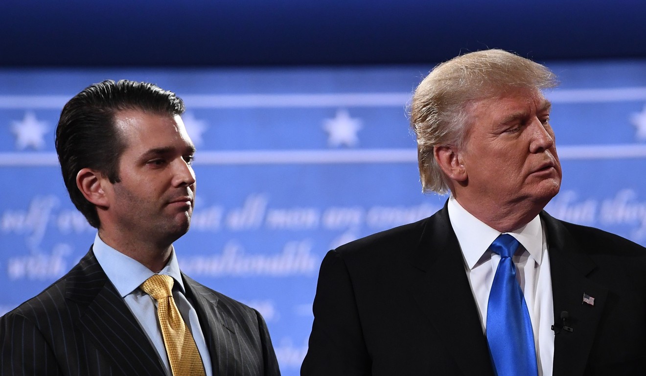 US President Donald Trump and his son, Donald Jnr, who testified in Washington on his meeting with a Russian lawyer. Photo: AFP