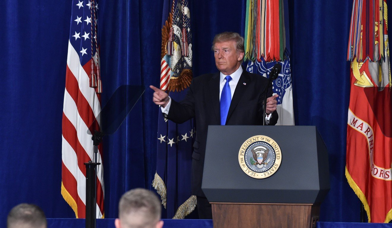 US President Donald Trump uses a speech at the Joint Base Myer-Henderson Hall in Arlington, Virginia, to warn Pakistan that Washington will no longer tolerate Pakistan offering safe havens to extremists. Photo: AFP