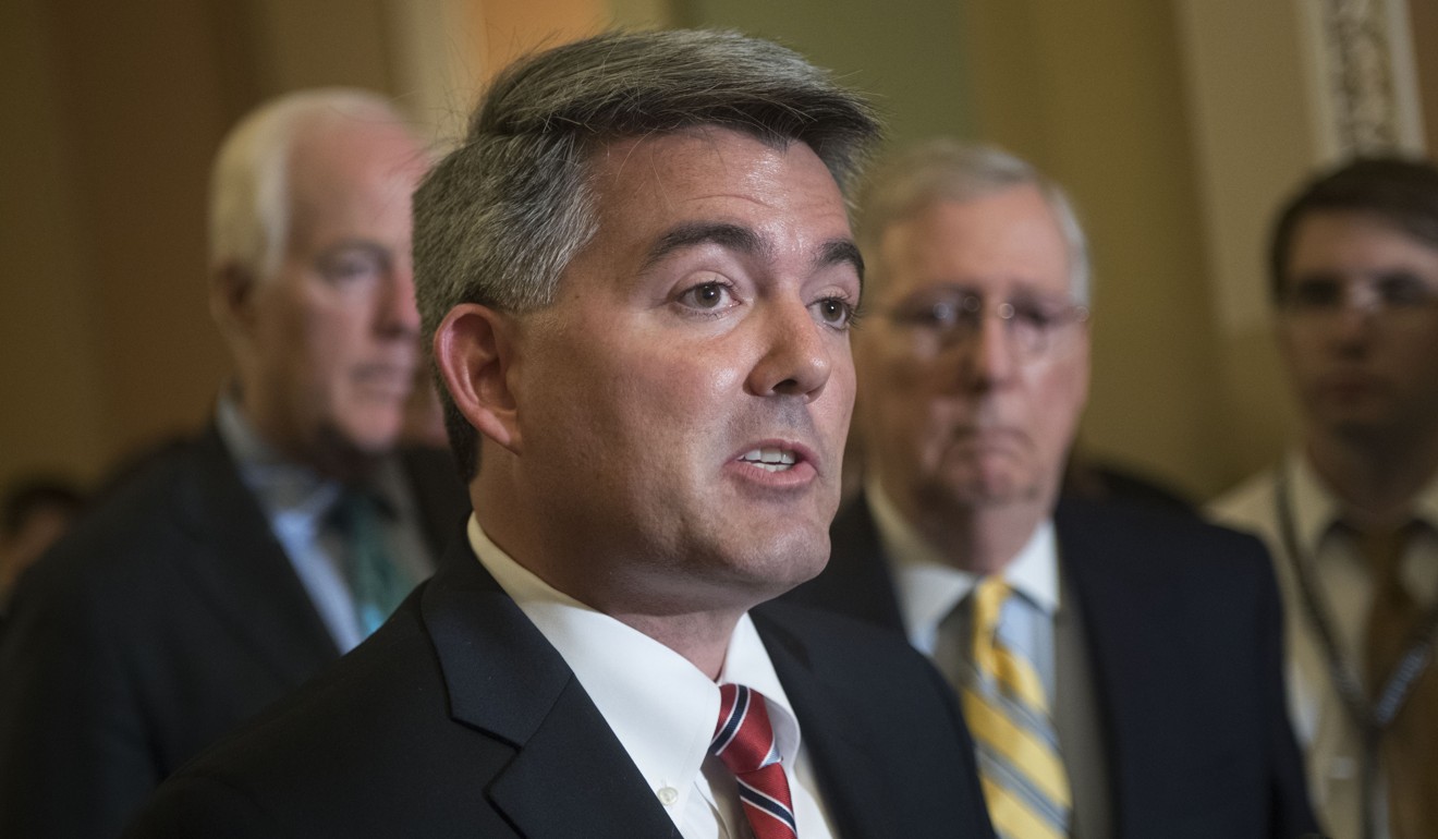 Senator Cory Gardner, a Republican from Colorado, speaks at the US Capitol in Washington. Photo: Bloomberg