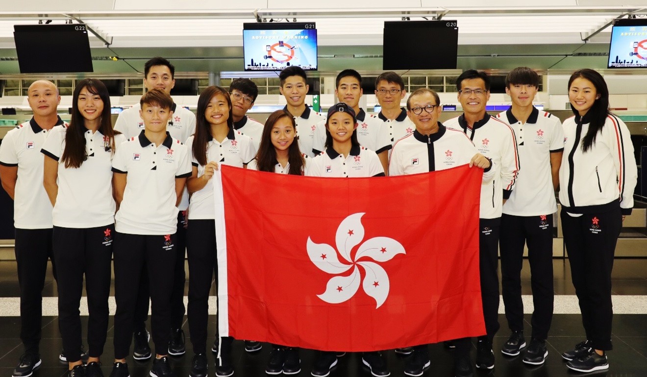 The Hong Kong athletics team leaves for the Ashbagat Games. Photo: Chan Kin-wa
