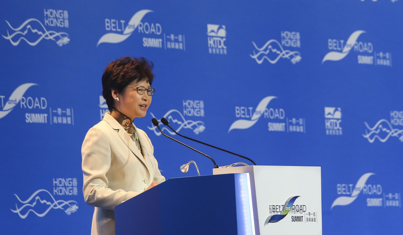 Hong Kong Chief Executive Carrie Lam address this month’s Belt and Road Summit. Overseas deals that support the initiative are receiving priority treatment by Beijing. Photo: David Wong