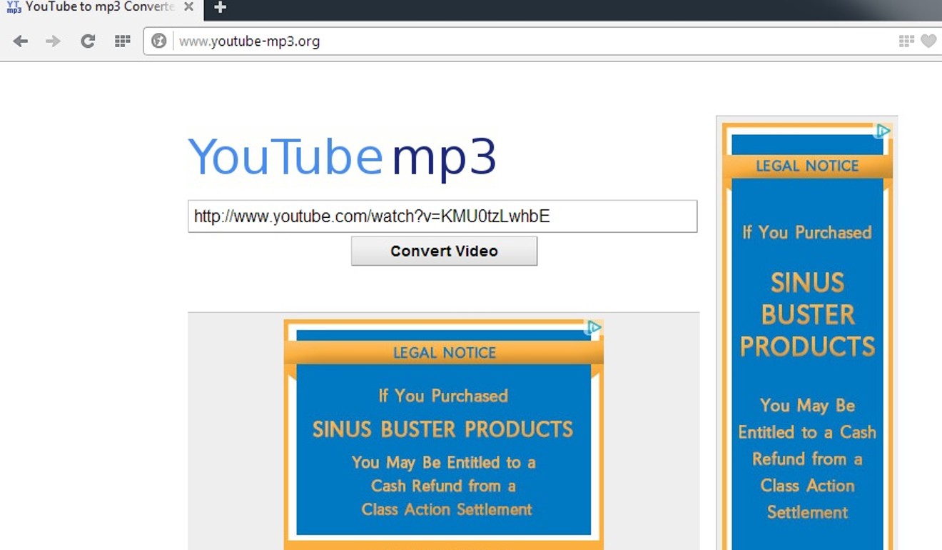 A screen grab from YouTube-mp3.org which was shut down recently.