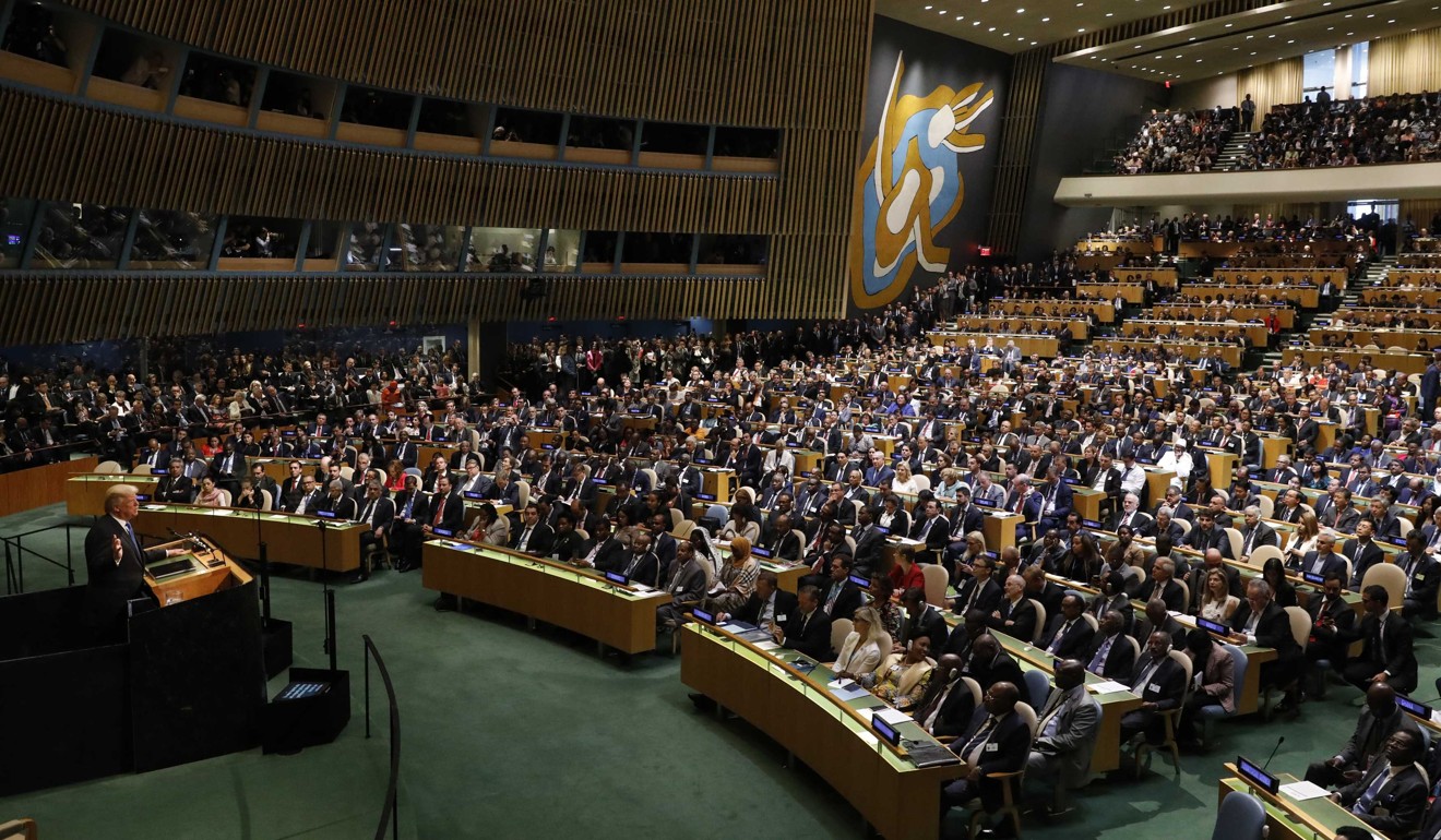 US President Donald Trump delivers his UN speech. Photo: Reuters