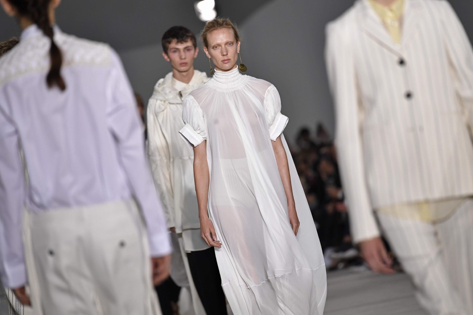 The Jil Sander collection seemed almost spiritual in appearance with an abundance of light cottons and modernist tailoring. Photo: AFP