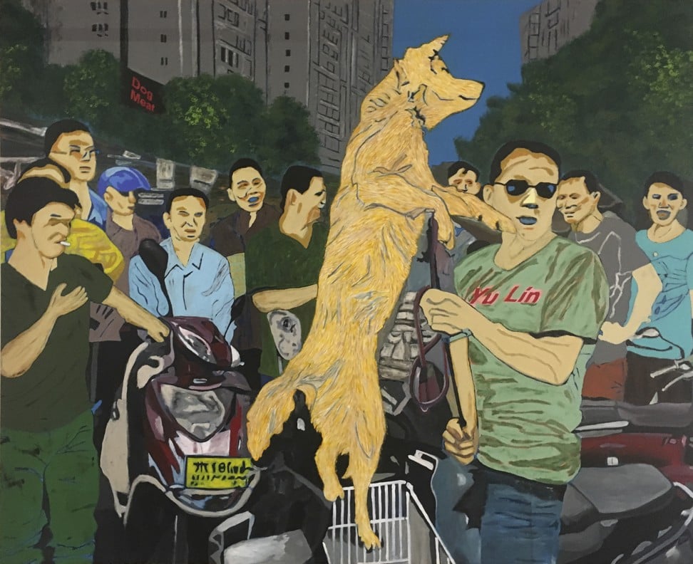 This piece by Peng depicts Yulin’s dog meat festival. Photo: Peng Hong-ling