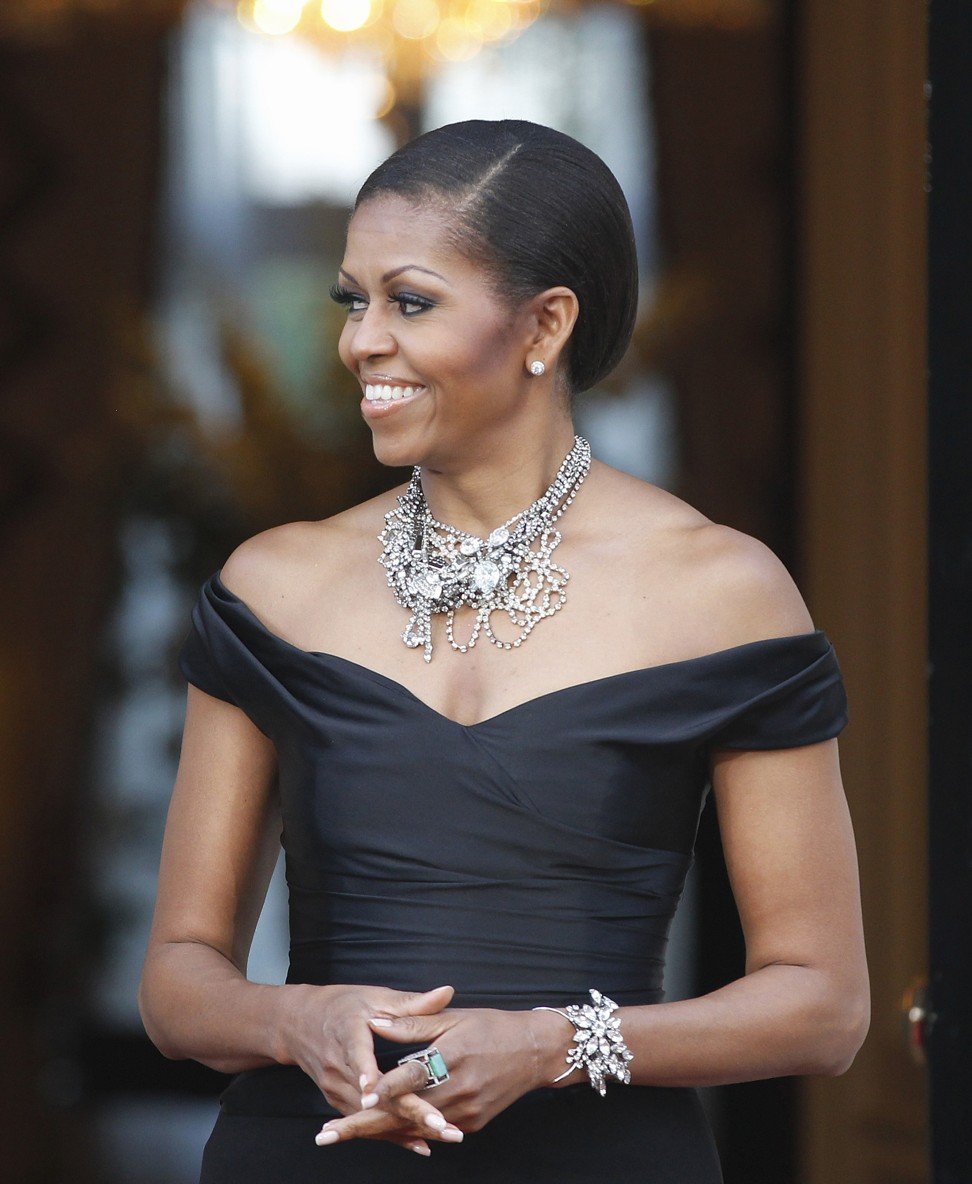 Michelle Obama wears a Lattice ring to an official dinner in London in 2011. Photo: AP