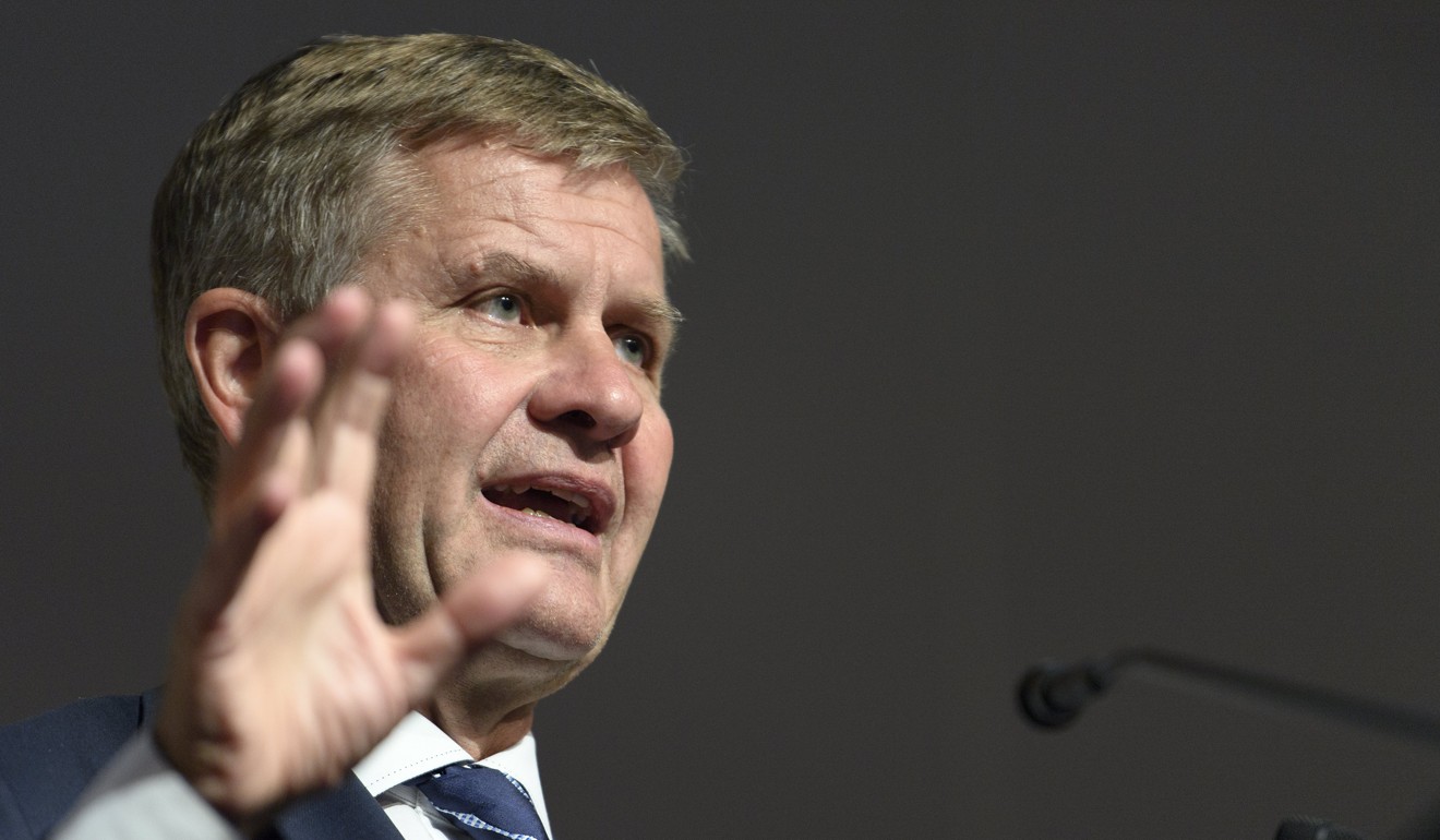 Erik Solheim, head of the United Nations Environment Programme, speaks in Geneva on September 28. UNEP and Solheim have pledged their help to China’s sustainable development initiatives as part of the “Belt and Road Initiative”. Photo: EPA-EFE