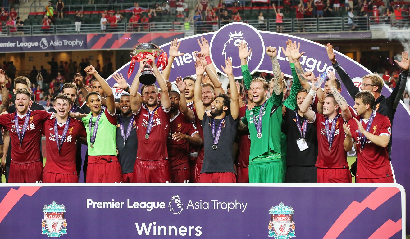 Liverpool celebrate after winning the Premier League Asia Trophy at Hong Kong Stadium. Photo: Edward Wong