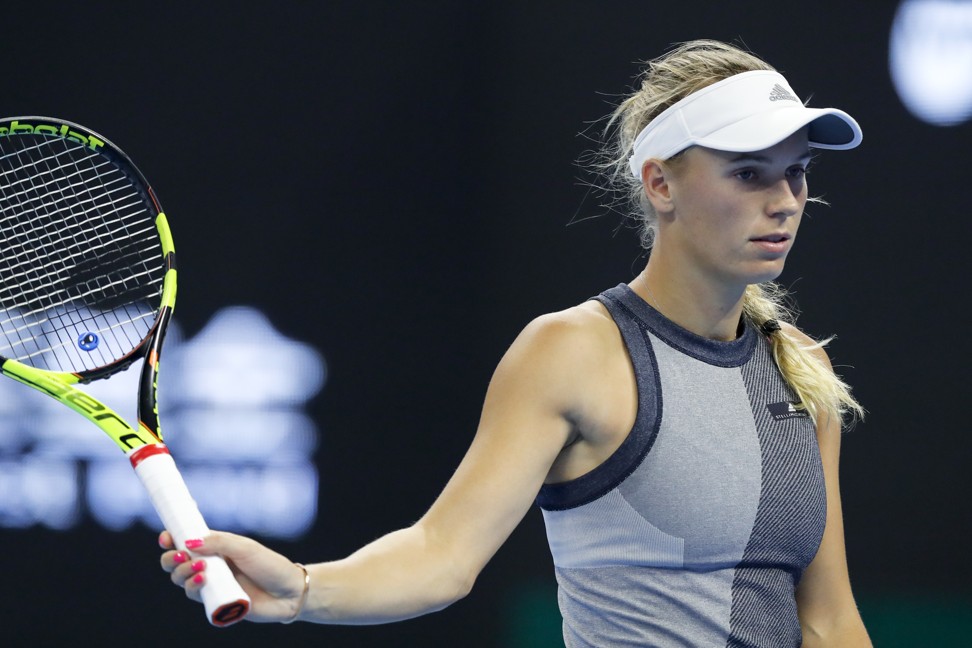 Caroline Wozniacki withdrew after injuring her arm before her second round match at the Hong Kong Tennis Open. Photo: AP