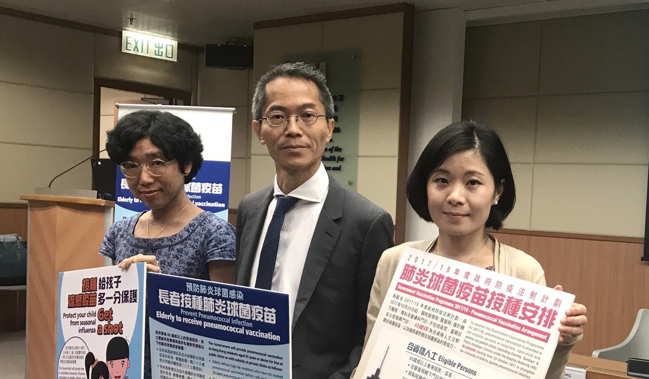 From left: Dr Janice Lo Yee-chi, Dr Wong Ka-hing, and Dr Vivien Chuang Wai-man, were among health officials urging the public to take part in vaccinations programmes on Tuesday. Photo: Elizabeth Cheung