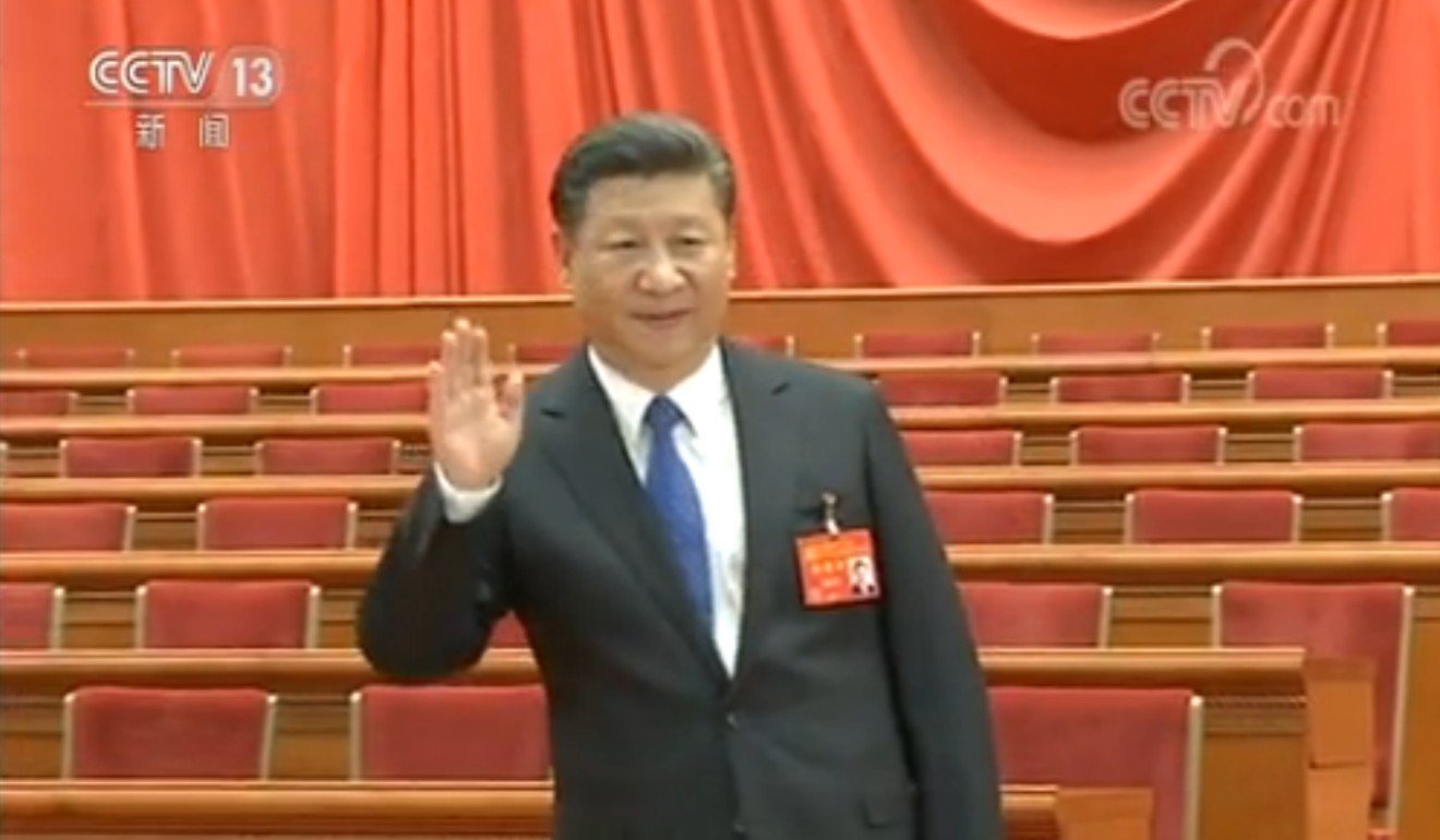 A screen shot from CCTV's prime time evening news shows Xi Jinping presiding over the preparatory meeting at the Great Hall of the People on Tuesday. Photo: Handout