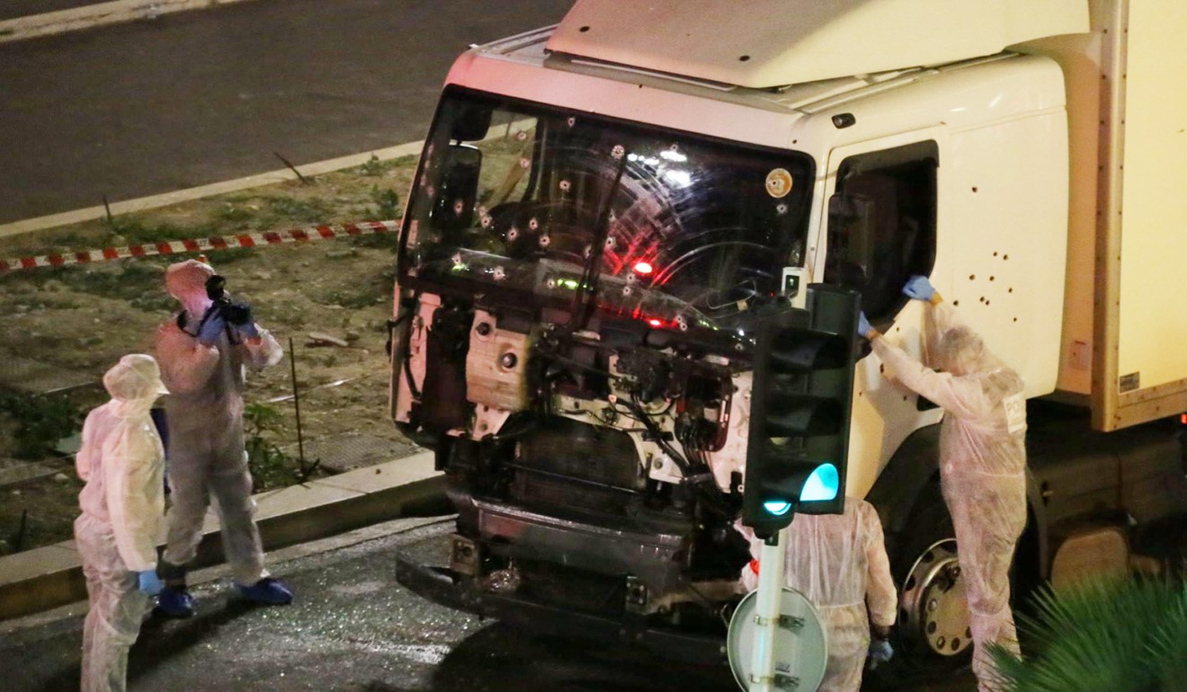 Authorities investigate a truck after it ploughed through Bastille Day revellers in Nice in 2016. The EU has pledged millions of dollars to try to guard cities against such attacks. Photo: AP