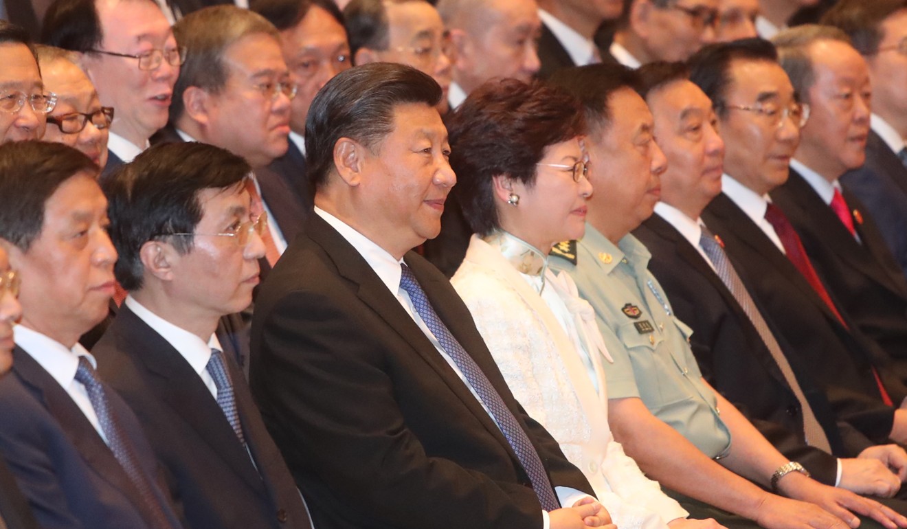 Li Zhanshu (first from left) was part of a delegation that came to Hong Kong with President Xi Jinping in July. Photo:Handout