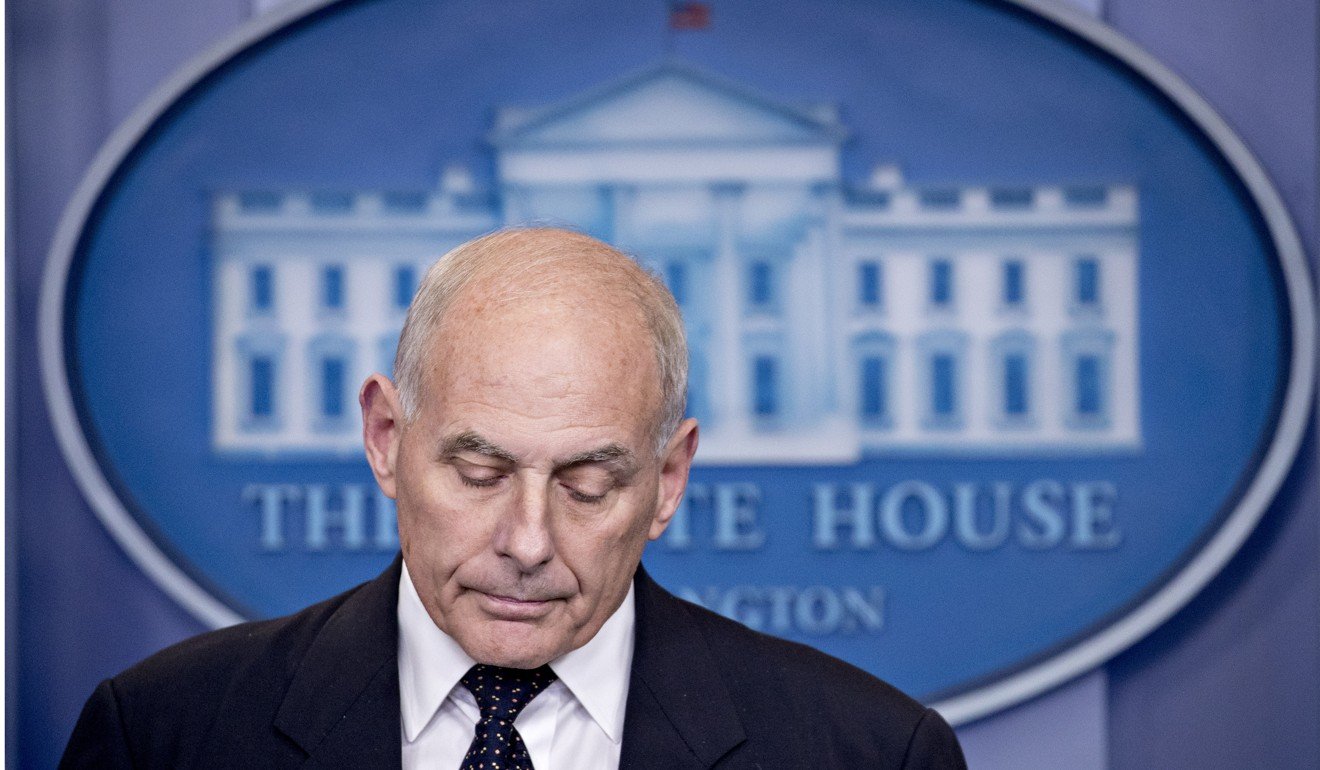 John Kelly, White House chief of staff, pauses while speaking during a White House briefing on Thursday. Photo: Bloomberg