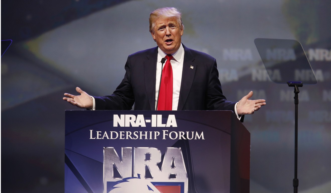 Donald Trump speaking at the National Rifle Association (NRA) annual meeting in Louisville, Kentucky, in May 2016. Photo: Bloomberg