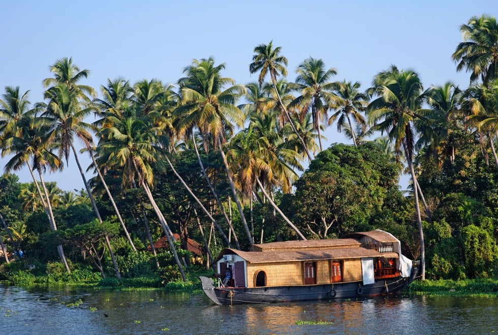 A houseboat in Kerala’s backwaters.