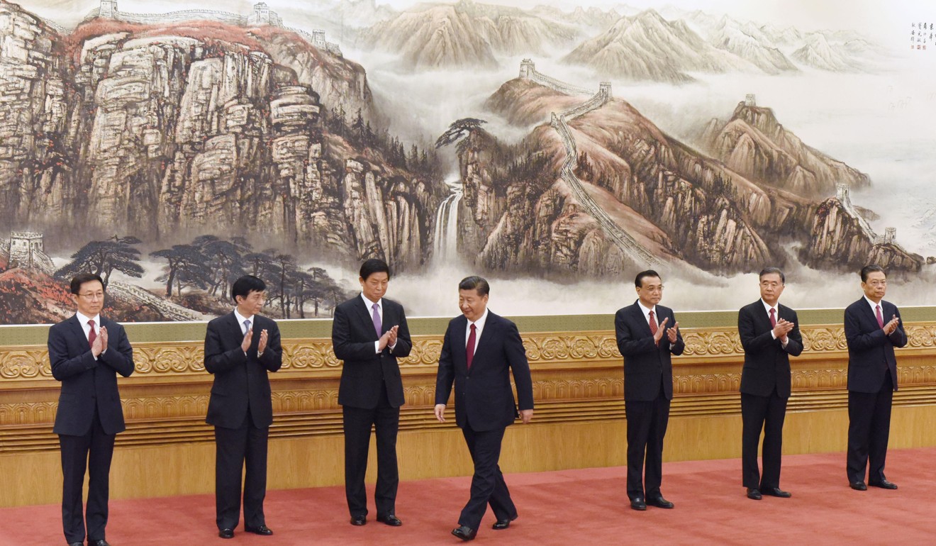 Xi Jinping (centre) pictured during a press conference to unveil the country’s new top leadership on Wednesday. Photo: Kyodo