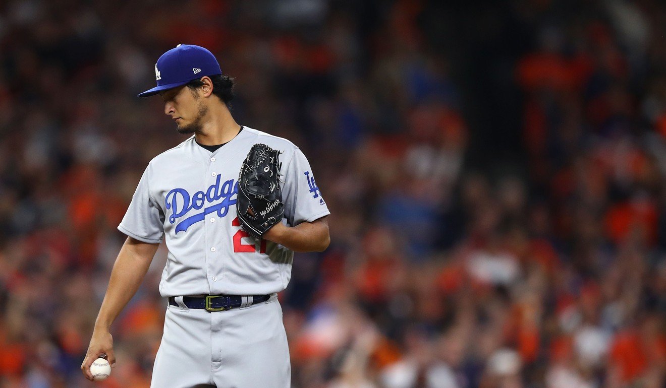 Yu Darvish of the Los Angeles Dodgers looks on after giving up a solo home run to Yuli Gurriel. Photo: AFP