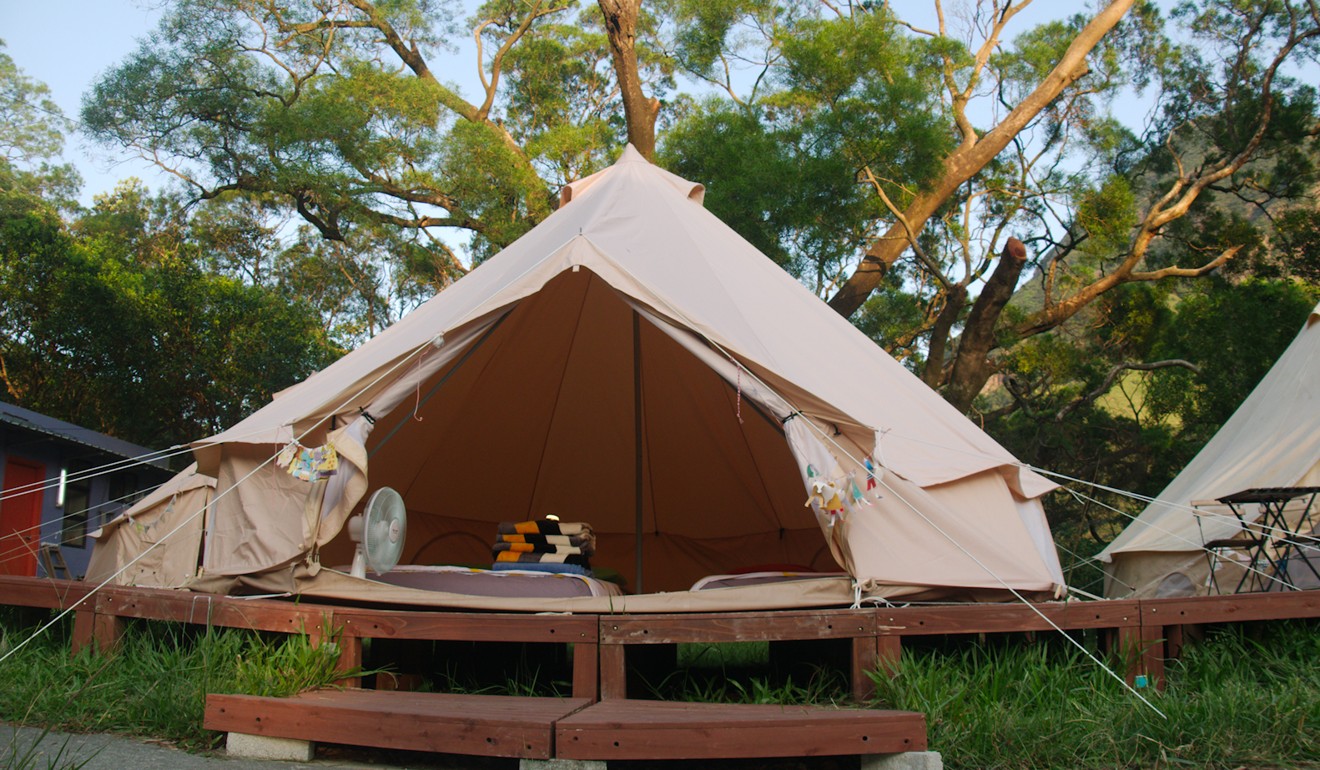 Glamping bell tents like those at the Ngong Ping campsite are large enough to stand up in. Photo: Stuart Heaver