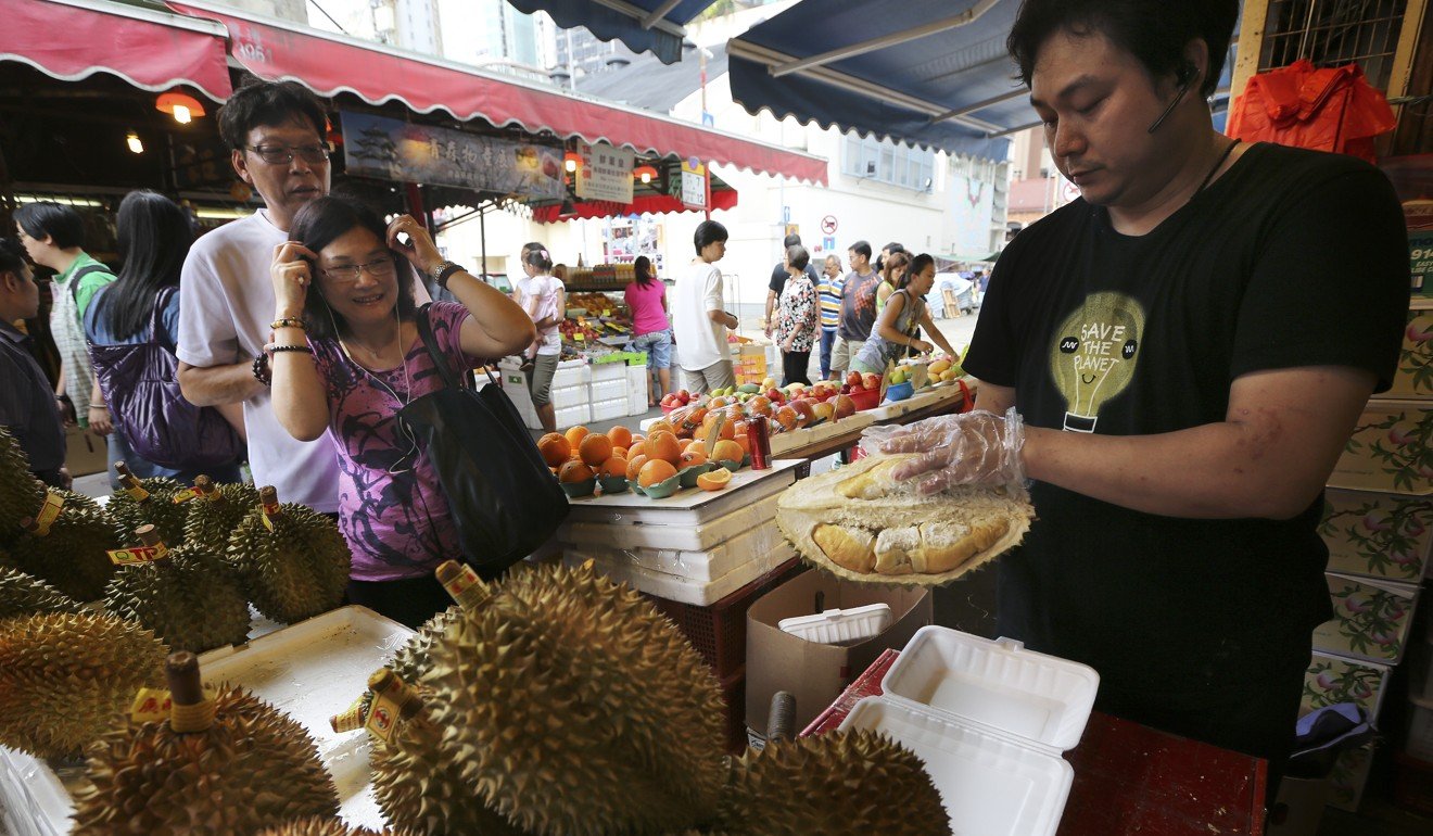 Durians on sale at Yau Ma Tei fruit market. File photo