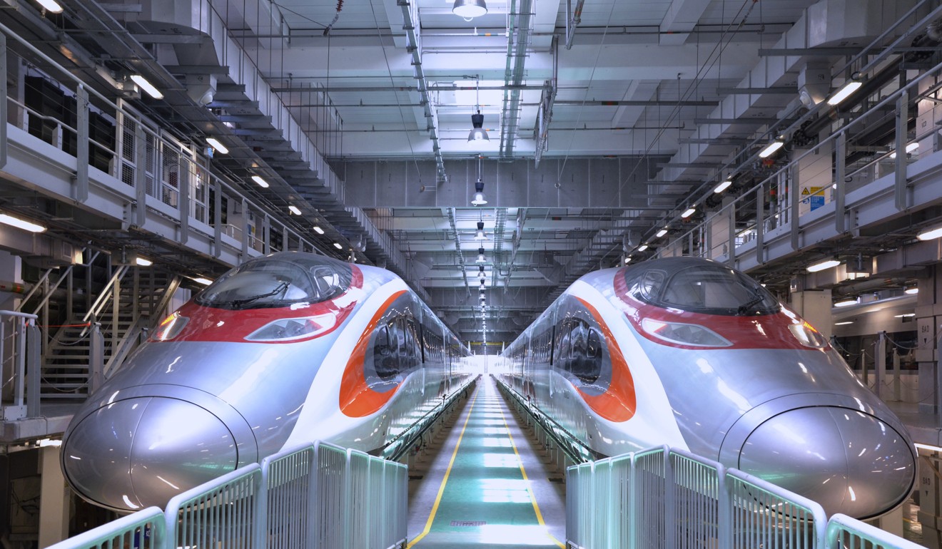 Two high-speed trains of the Guangzhou-Shenzhen-Hong Kong Express Rail Link. Photo: Eyepress